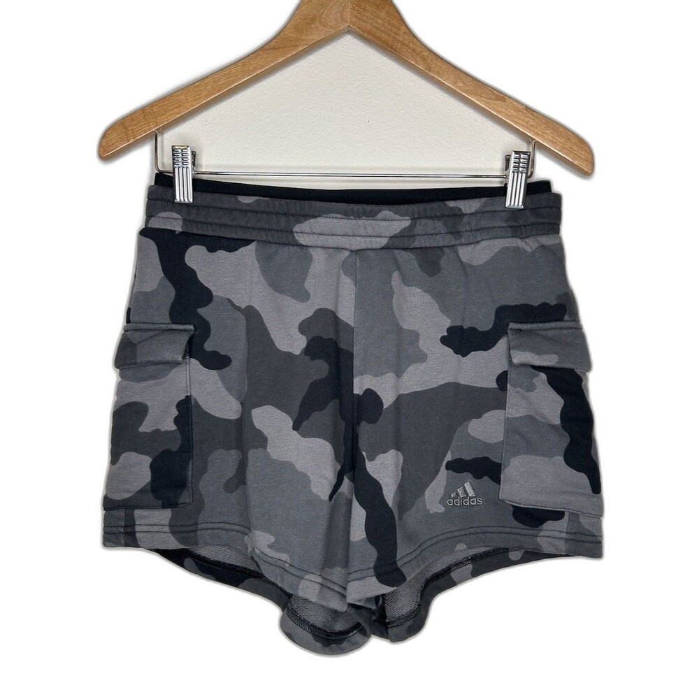 Adidas Womens Size Medium Gray Camo Soft Cotton Stretchy Streetwear Cargo Shorts